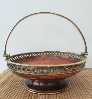 Antique Arts & Crafts Copper Basket Bowl A.  E Jones For Connell London No1