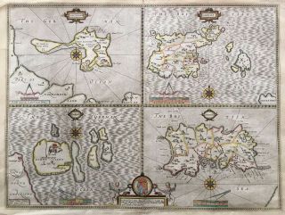 1676 Antique Rare Map; John Speed: Holy Island; Channel Islands; Farne Island