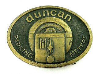 Duncan Parking Meters Belt Buckle Vintage 1970s Usa Bronze Tone Metal Rare Htf