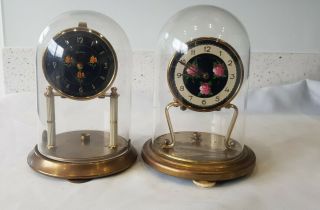 2 X German Under Dome Anniversary 400 Day Mantle Clocks For Spares Or Repairs