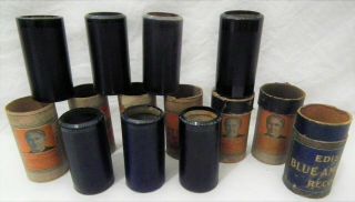 7 Rare Pumpkin Auto Edison Cylinder Phonograph Gramophone Records 4m & Canister