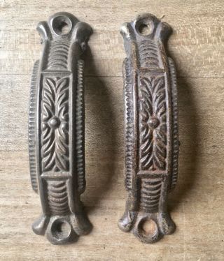 Set Of 3 Cast Iron Victorian Door Drawer Pull Handles Vintage Reclaimed Old
