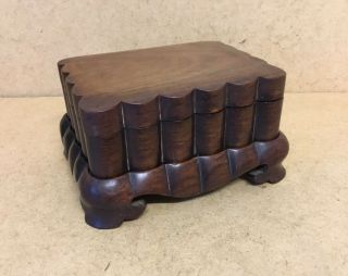 A Antique / Vintage Hard Wood Table Box Unusual Corrugated Profile On Stand