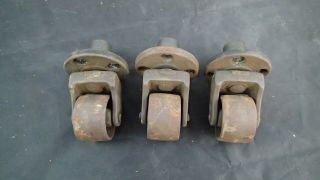 Set Of 3 Vintage Antique Cast Iron Caster Wheels 1 1/2 " Dia 1 " Wide