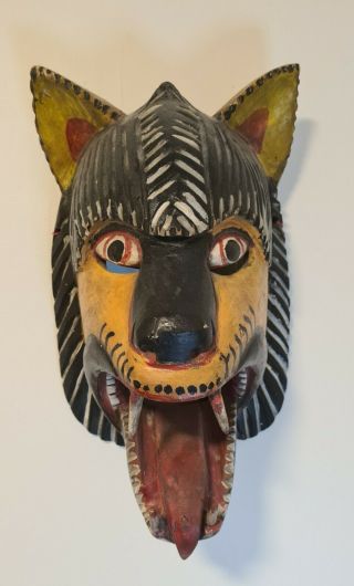 Vintage Mexican Festival Dance Mask Wood Carved Folk Art Rare Foreign Traders
