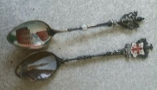 2 X Antique / Vintage Silver - 800 - Tourist Italian Tea Spoons - Roma & Firenze