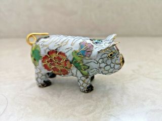 Vintage Chinese Brass Cloisonne Enamel Floral Pig Miniature Figurine P19