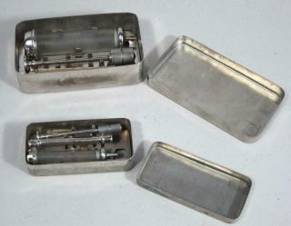 2 Vintage Medical Syringes In Metal Cases Antique Doctor Instrument