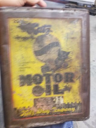 Very Rare 2 Gallon Katz Motor Oil Can Kansas City Can Has Been Washed But Needs