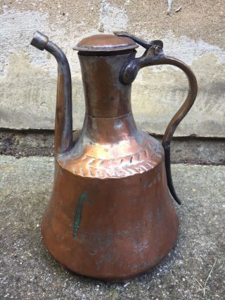 Vintage Antique Arabic Turkish Large Copper Hammered Kettle Pot Tea Water Can