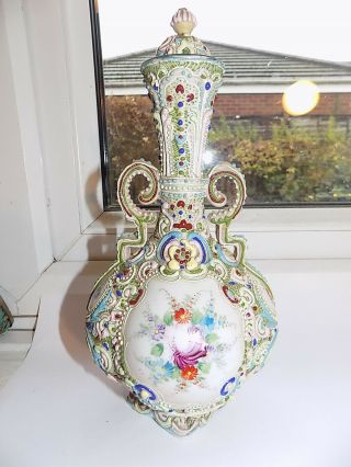 Lovely Antique Japanese Nippon Moriage Ware Porcelain Lidded Vase 24.  5 Cm Signed