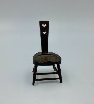 Miniature Antique German Handmade Wooden Dolls House Love Chair Hearts