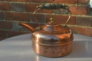 Antique Edwardian Copper Kettle With Wooden Handle