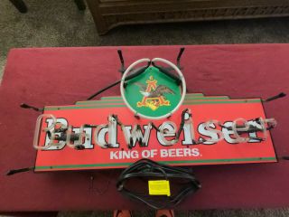 Budweiser Beer Neon Light Up 30 " Sign With Eagle Anheuser - Busch Rare