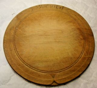 Antique Carved Wood Round Bread Board