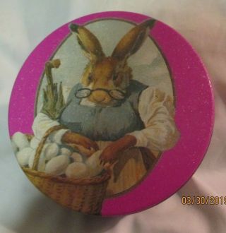 Easter Bunny Tin Litho Antique Style Postcard Childs Round Pink 7 " X 3 "