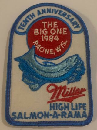 1984 Miller Beer Salmon - A - Rama Embroidered Fishing Patch Racine Wisconsin Nos