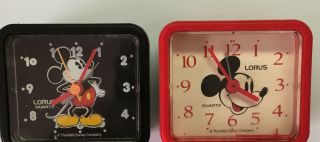 2 Lorus Quartz Walt Disney Company Mickey Mouse Alarm Clocks Black Rare And Red