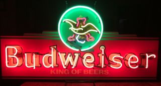 Vintage Budweiser Neon Beer Sign (24” By 48”) With Rare Anheuser - Busch Eagle