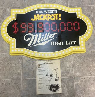 Ultra Rare Vintage Miller High Life Beer Lotto Jackpot Sign 0123763 Man Cave