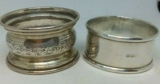 2 X Vintage Sterling Silver Serviette Napkin Ring Birmingham Engraved Antique