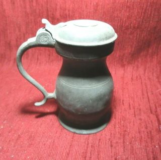 Antique Victorian Pewter Lidded Tankard Measure 1 Gill Imperial Standard