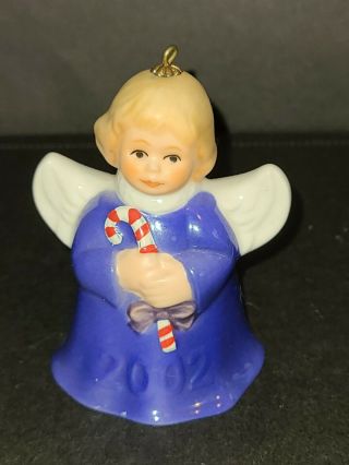 Vintage Goebel Angel Bell Ornament Christmas Tree 2002 Rare Candy Cane Blue