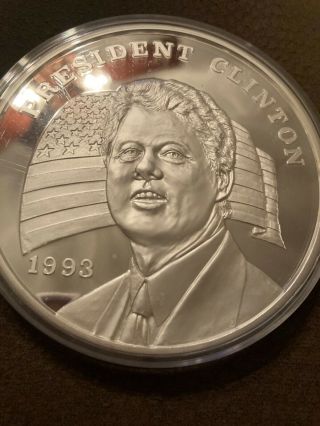 Very Rare 1 Pound Boxed Giant Silver President Clinton.  999 Fine Round