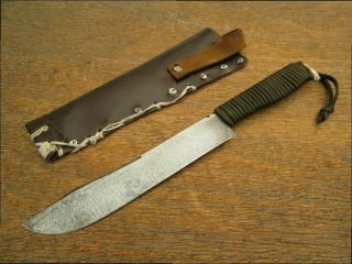 Antique Butcher - Style Camp Hunting Knife W/custom Cord - Wrapped Grip - Sharp