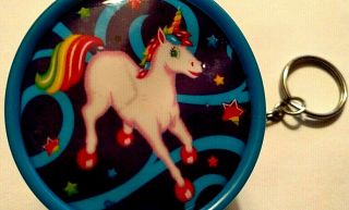 Rare Vintage Lisa Frank Markie Unicorn Round Pouch Purse Keychain With Pendant