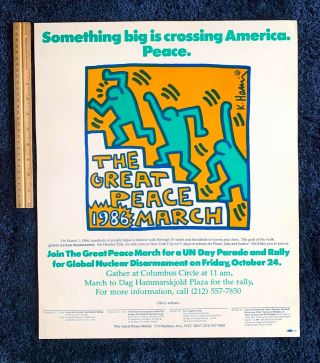 " The Great Peace March " Keith Haring Very Rare 1986 Poster 17.  25 " X 21 "