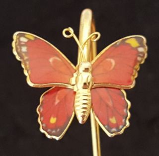 Brass & Red Enamel Vintage Art Deco Antique Butterfly Bookmark