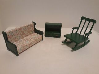 Calico Critters Sylvanian Families Retired Vintage Green Living Room Sofa Chair