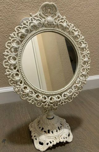 Vintage Ornate White Cast Iron? Swivel Vanity Mirror