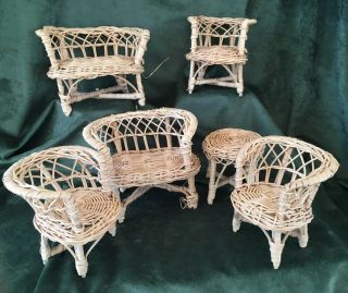 Vintage 1970s Barbie Doll Wicker Doll Furniture 6 Piece Set Made In Hong Kong