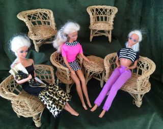 Vintage 1970s Barbie Doll Wicker Doll Furniture 6 Piece Set Made In Hong Kong 2