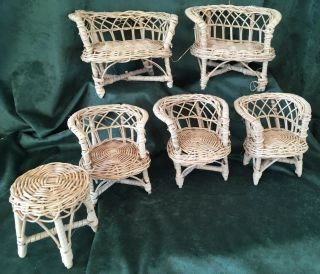 Vintage 1970s Barbie Doll Wicker Doll Furniture 6 Piece Set Made In Hong Kong 3