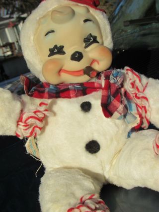 Vintage Rubber Face Plush Happy Rare White Snowman Rushton Star Red Hat Doll 13 "