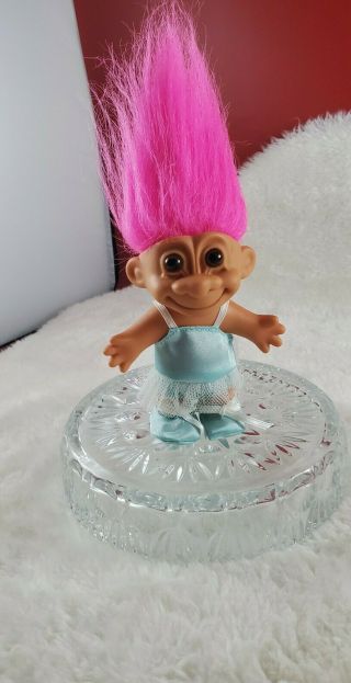 Vintage Russ Ballerina Troll Doll In Aqua Ballet Outfit Tutu Shoes With Hot Pink