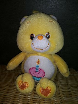 2002 Care Bear 10 " Birthday Bear Plush Play Along Yellow With Cupcake