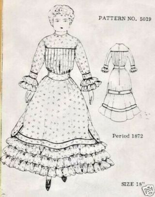 18 " Antique China Head/parian French Fashion Lady Doll@1872 Yoke Dress Pattern