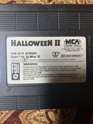 Halloween Ii 1981 Vhs Tape No Case Rare Mca Classic Horror