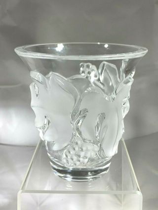 Very Rare Lalique France Signed “saumur” Leaf & Grapes Crystal Pattern Vase
