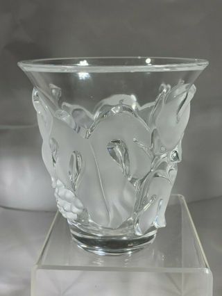 Very Rare Lalique France Signed “Saumur” Leaf & Grapes Crystal Pattern Vase 4