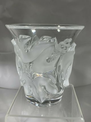 Very Rare Lalique France Signed “Saumur” Leaf & Grapes Crystal Pattern Vase 5