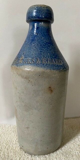 Rare Antique Stoneware Beer Bottle W Cobalt Blue Top,  C.  1840 - 60s