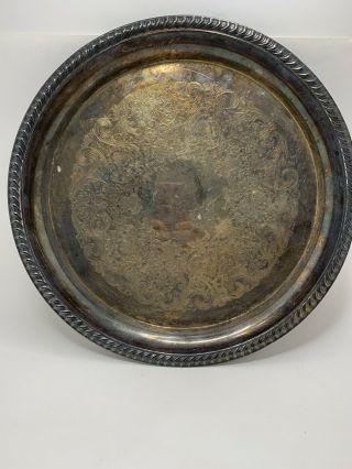 Vintage Wm Rogers Round Silverplate Serving Tray (2671) 12 1/2” Dia C105