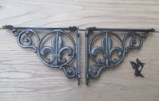 Fleur De Lys Antique Vintage Victorian Style Cast Iron Shelf Brackets