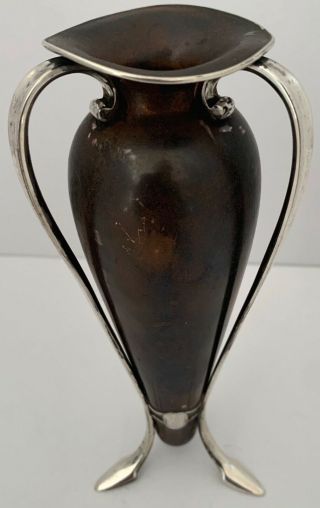 Rare Gorham Arts & Crafts Copper & Sterling Tri Footed And Handled Vase 1900