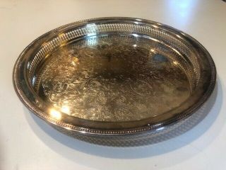 Vintage Oneida Usa Silverplate Round Beaded Gallery Serving Tray 13 1/4 "